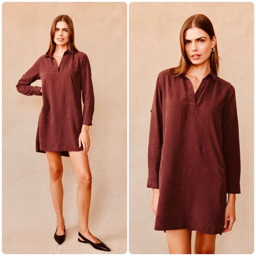 New! Bella Dahl Long Sleeve A Line Shirt Dress Pinot Noir Burgundy Red 🥀 XS NWT!